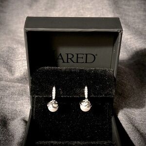 NEW! Akoya Pearl & Diamond Dangle Earrings 14k White Gold